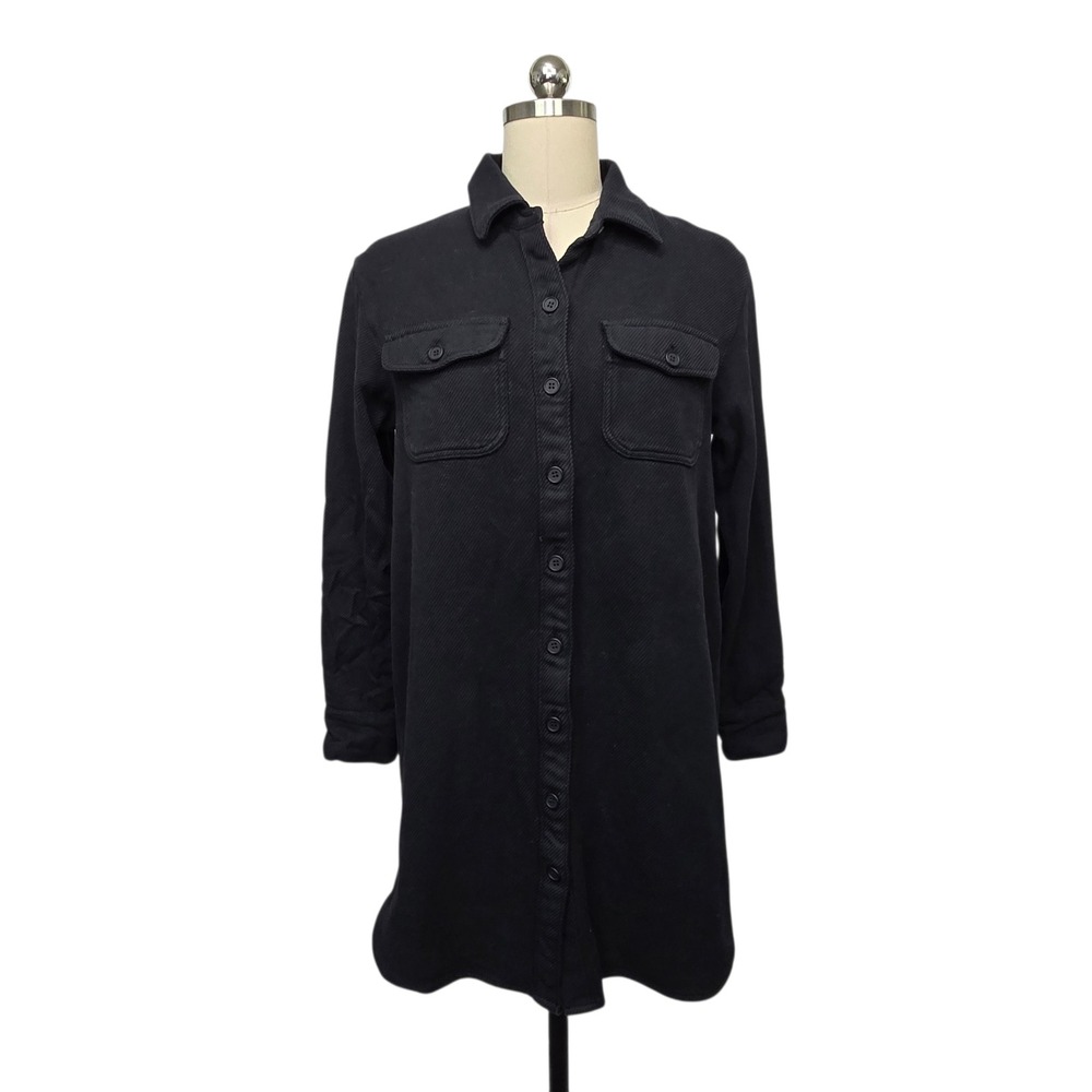Outerknown Black Org Cotton Utility Shirt Dress Shacket Womens sz XS Long Sleeve